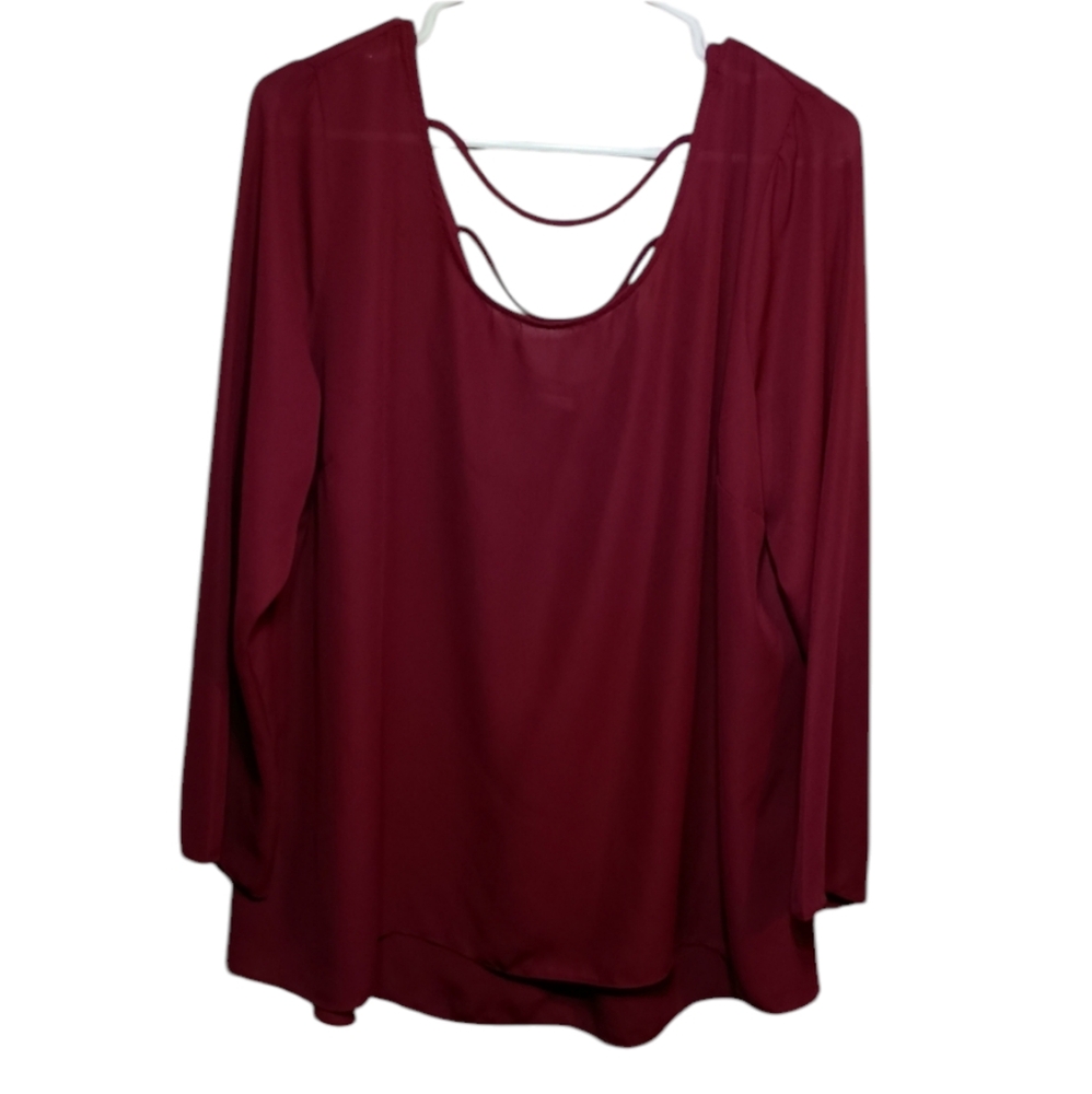 ING Plus Burgundy Long Sleeve Dress Blouse Size 1X